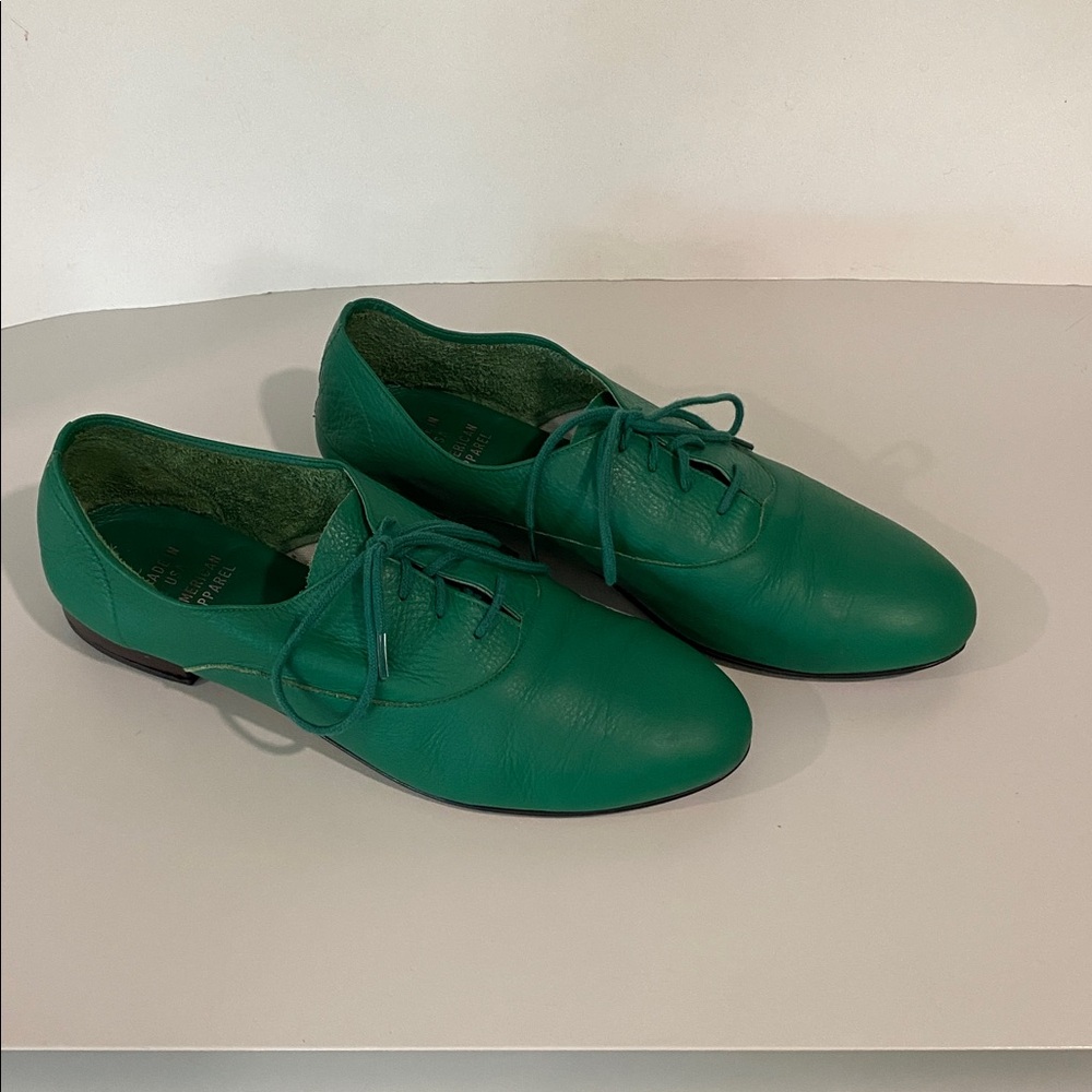 American Apparel Vintage Bobby Leather Lace-up Shoe Loafers Size 9 Green - Picture 6 of 16